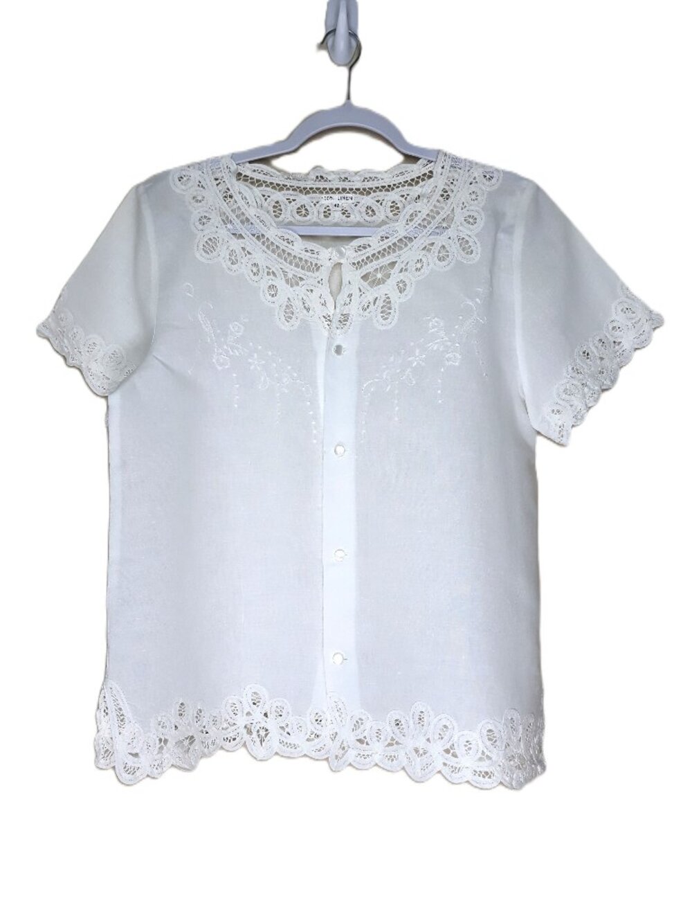 Coquette 100% Linen Top Lace Embroidered White Medium Coquette Feminine Western